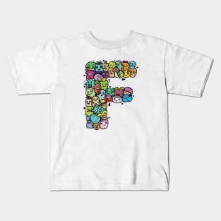 Alphabet Monster Doodle Letter F Monogram Kids T-Shirt